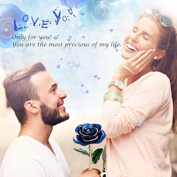 Sinvitron Gold Dipped Infinity Rose Forever Flower Decor, Resin Preserved Real Rose Birthday Gift for Women, Anniversary Present for Mom (Deep Blue)