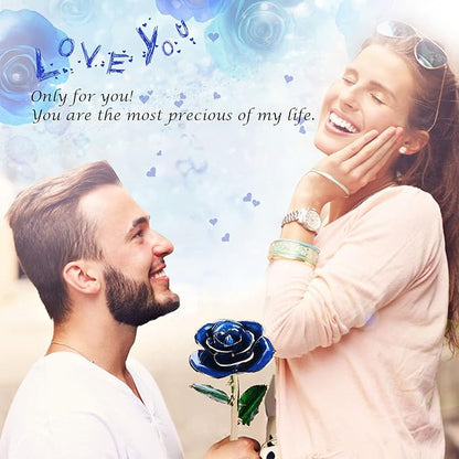 Sinvitron Gold Dipped Infinity Rose Forever Flower Decor, Resin Preserved Real Rose Birthday Gift for Women, Anniversary Present for Mom (Deep Blue)