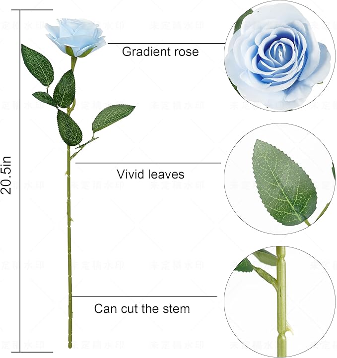 Flojery 10pcs Sky Blue Silk Roses Artificial Rose Flowers Long Stem for DIY Wedding Bouquet Table Centerpiece Home Décor