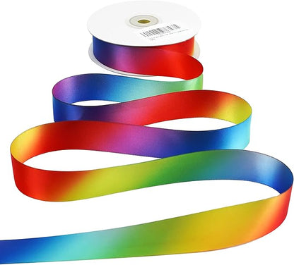MEEDEE Rainbow Ribbon Satin Ribbon 1 inch Rainbow Satin Ribbons Colored Ribbons for Crafts Gift Wrapping Pride Birthday Party Decoration DIY Hair Bows - 25 Yards