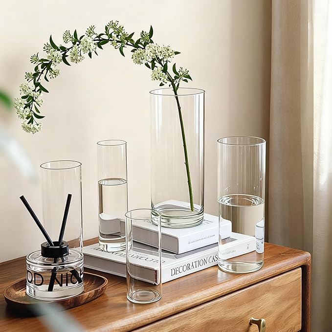 Cylinder Glass Bud Vases Set of 30 Clear Flower Vase for Centerpieces Shelf, Modern Small Vases for Living Room Bedroom Office Home, Decor for Wedding House Warming Party