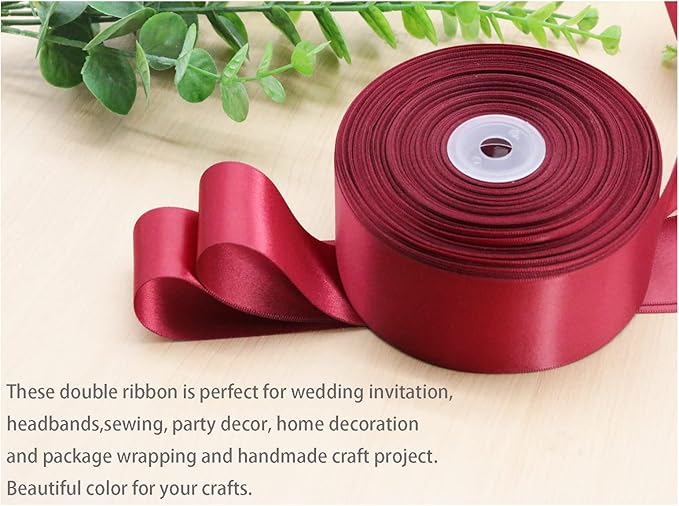Dark Red Double Faced Satin Ribbons 1-1/2 inch Flower Boutique Gift Wrapping Ribbon 1.5inch 50yards Fabric Silk Bow Ribbon for Valentine's Day & Mother's Day DIY Crafts Hair Headband-Sewing