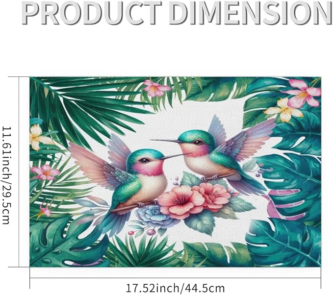 PVC Placemats Set of 6 Summer Palm Leaf Bird Wipeable Table Mats Washable Heat Resistant Non Slip Vinyl Dining Table Mat for Kithen Indoor Outdoor Patio Farmhouse Place Mats Decorative