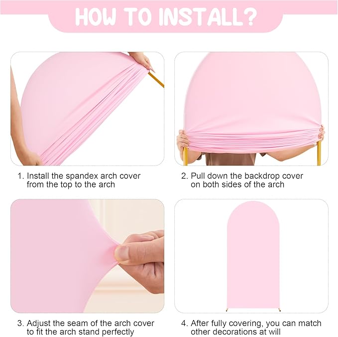 Baby Pink Arch Backdrop Covers - 6.6FT, 5FT Spandex Fitted Wedding Arch Stand Covers Round Top Chiara Stretchy Arch Backdrop Cover for Wedding Birthday Party Decoration
