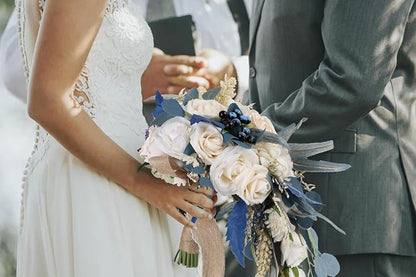 Wedding Bouquets for Bride, 11 Inch Bride Bouquets for Wedding Dusty Blue Artificial Flowers Bridal Bouquet for Wedding Ceremony Anniversary(Dusty Blue)
