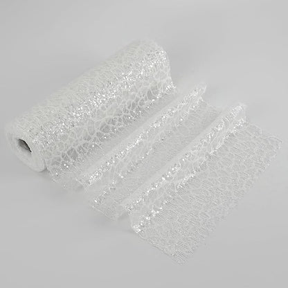 MEEDEE White Glitter Mesh Web Ribbon 10 Inch Wide by 10 Yards Roll White Fabric Ribbon Decorative Mesh Ribbon for Christmas Tree, Garland, Wreaths, Bows, Holiday Crafts, Home Decor