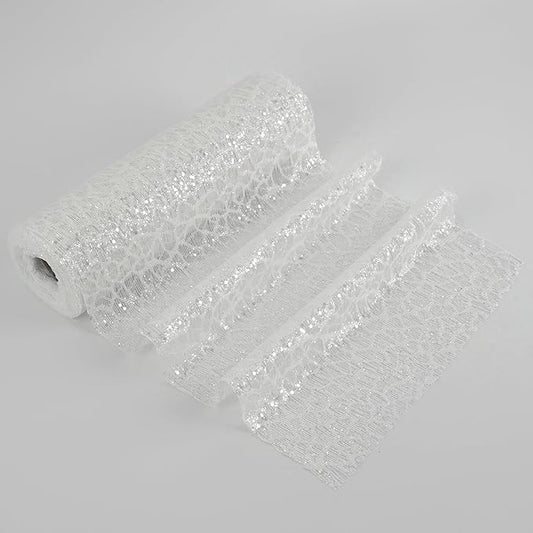 MEEDEE White Glitter Mesh Web Ribbon 10 Inch Wide by 10 Yards Roll White Fabric Ribbon Decorative Mesh Ribbon for Christmas Tree, Garland, Wreaths, Bows, Holiday Crafts, Home Decor
