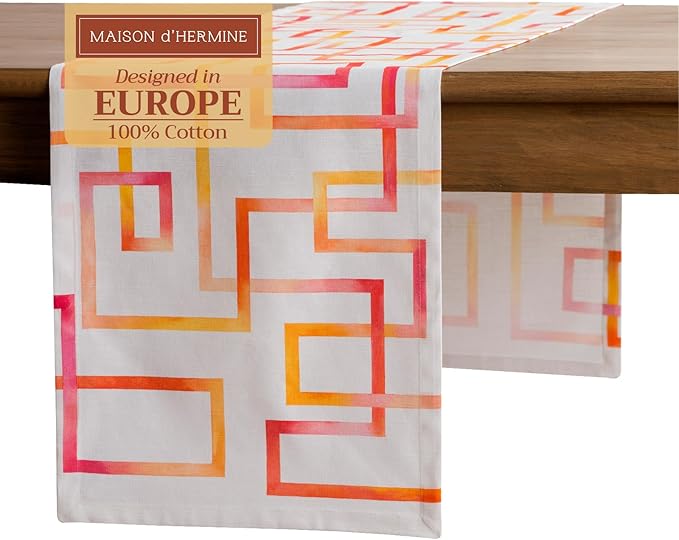 Maison d' Hermine Table Runner 100% Cotton Single Layer Table Runners 72 inches Long Decorative for Kitchen Dining Party Baby Shower Wedding Bridal Shower Spring Summer (Summer Maze, 14.50" x 72")