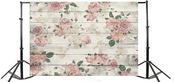 AOFOTO 5x3ft Vintage Wooden Board with Rose Floral Photography Background Retro Wood Plank Backdrop Flat Lay Old Hardwood Floor Baby Newborn Infant Portrait Photo Shoot Studio Props Vinyl Wallpaper