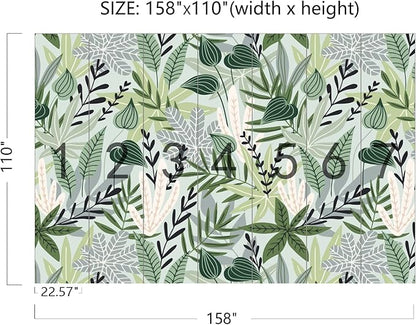 Cliouar-Watercolor Green Leaves Tropical Plants Bedroom Living Room Decoration Mural Wallpaper 158" x 110"(Not Self-Adhesive)