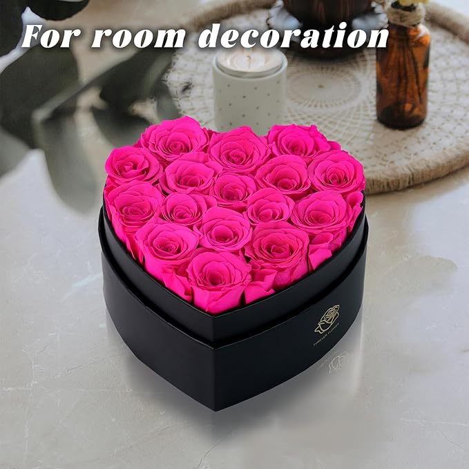 16-Piece Forever Flowers Heart-Shaped Box – Real Immortal Preserved Roses Lasting a Year, Perfect for Birthday, Girlfriend, Mother, or Wife, Valentine Day Gift for Her - Reddish