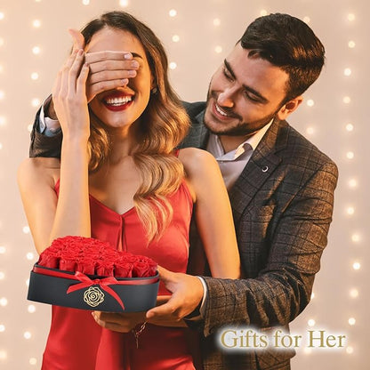 27 Preserved Roses in Heart Shaped Box - Forever Flowers Romantic Gifts for Her, Valentine’s Day, Anniversary, Wedding (Red)