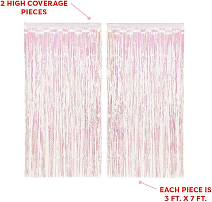 xo, Fetti Decorations Iridescent Fringe Foil Curtain - Set of 2 | Bachelorette Party Bridal Shower Backdrop, Wedding, Birthday Photo Booth