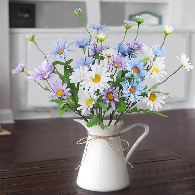 6 Pcs Artificial Daisy Flowers Outdoor Silk Flower Artificial Wildflowers for Decoration Bulk UV Resistant Faux Flowers for Vase Floral Arrangements Home Table Centerpieces Indoor Garden