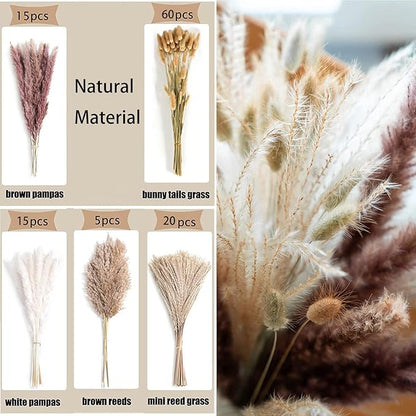 Dried Pampas Grass Decor 115 PCS Dried Plants,Dried Flowers Natural pompas Floral for Wedding, Boho Decor , Home, Rustic Party, Baby Shower Arrangement Centerpiece Table Decorations