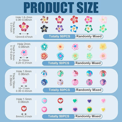 FASHEWELRY 200Pcs Flower Handmade Polymer Clay Beads Bulk Assorted Bracelet Making kit Flower Beads Floral Bead Charms for Bracelets Necklaces DIY Jewelry Making Crafts