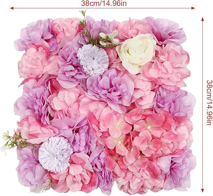 24 Pack Flowers Wall Panels Artificial Floral Wall Mat Handmade 3D Silk Rose Hydrangea Dahlia Floral Panels for Photo Background Home Party Wedding Backdrop Decoration, 24 x 16 inch (24 pcs)