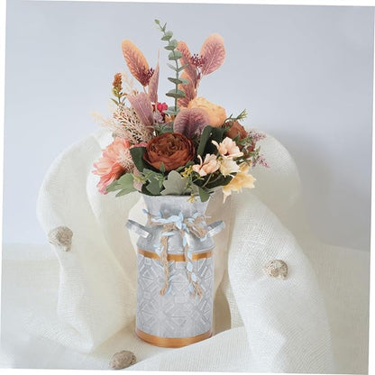 Vintage Galvanized Iron Flower Bucket Decorative Floral Art Container Creative Plant Holder for Home Garden Office Display Smooth Surface