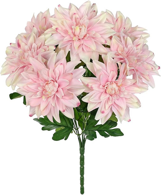 Hollyone 15.7" Pink Artificial Dahlia Flowers Bush 7 Heads Silk Fake Dahlias Flowers with Stems Wedding Bouquets Faux Dahlia Flowers Arrangements for Outdoor Indoor DIY Table Centerpieces Home Decor