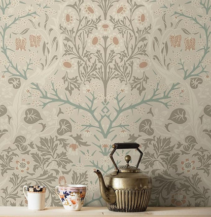 NextWall Seabrook Designs Victorian Garden Floral Vintage Prepasted Wallpaper (Lunar Rock & Clay)