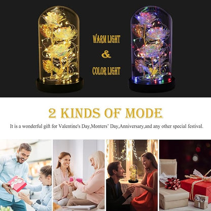 Valentines Gifts for Her,Birthday Gifts for Women,Colorful Flowers Rose in Glass Dome,Galaxy Flowers Rose with 2 Lighted Mode,Rainbow Rose Flower Gifts for Women,Valentines Gifts for Girlfriend