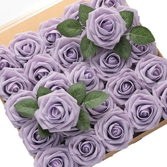 DerBlue 60pcs Artificial Roses Flowers Real Looking Fake Roses Artificial Foam Roses Decoration DIY for Wedding,Arrangements Party Home Decorations