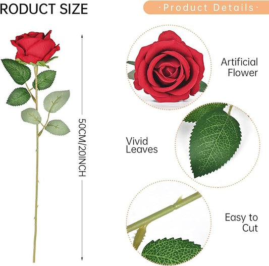 Artificial Silk Roses Flowers - 200 Pack Rose Red Fake Flowers for Wedding Decor, 3.7Inch Velvet Flower Heads with 50cm Long Stems, Suitable for Home, Party Event Decor (200, Rose Red)
