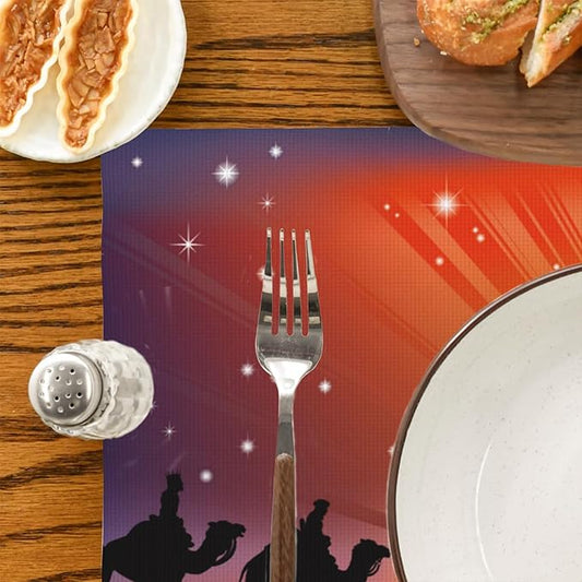 Christian Christmas Placemats Set of 4 Nativity Scene Place Mats Washable Table Dinner Mats Linen Table Mats for Kitchen Dining Party Home Kitchen Decor 12x18 Inch
