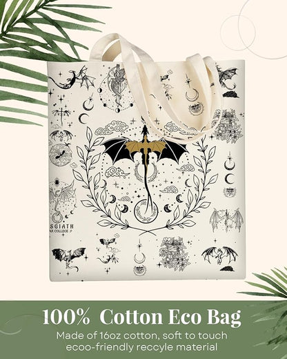 AUSVKAI Canvas Tote Bag Aesthetic for Women, Fourth Wing Reusable Grocery Bag 4th Wing Cotton Bags for Shopping Beach Trendy Retirement Gifts
