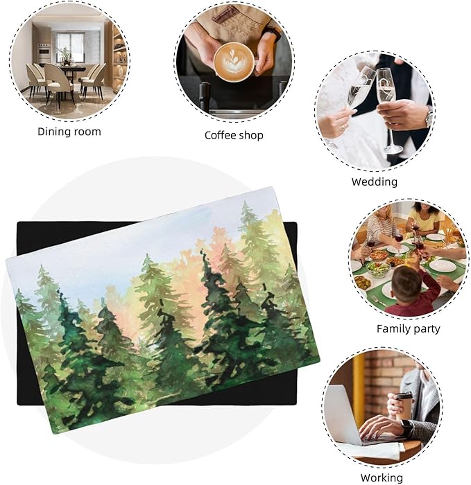 Green Forest Placemats Set of 4,Watercolor Tree Spring and Summer Kitchen Living Room Table Decor Dinner Mat 12x18 Inch 4 PCS, Style-8