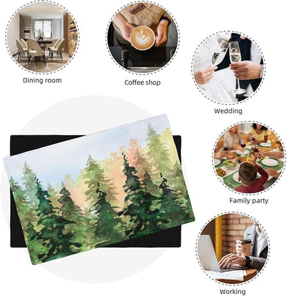 Green Forest Placemats Set of 4,Watercolor Tree Spring and Summer Kitchen Living Room Table Decor Dinner Mat 12x18 Inch 4 PCS, Style-8