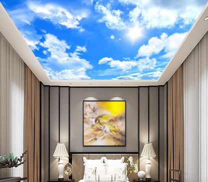 Eierme-Blue Sky Background with White Clouds Mural Wallpaper Peel and Stick 90" x 67"