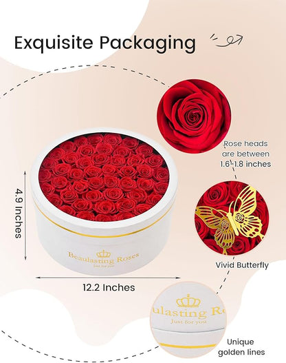 Preserved Roses Forever Flowers Real Roses in a Box Mother's Day Birthday Flowers for Her Mom Women Wife Valentine's Day, Red, 47 Piece