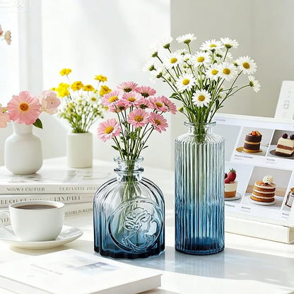 Bud Vases Set of 12, Small Mini Glass Vases for Centerpieces - Elegant Vintage Style - Perfect for Table Decor, Wedding, Party Centerpieces - Great Gift for Home Decor Lovers (Ombre Blue)