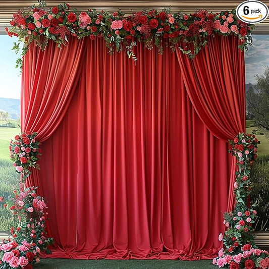 30x10ft Wrinkle Free Red Backdrop Curtain for Parties Soft Fabric Drapes Wedding Red Curtain Backdrop for Birthday Party Decorations Background for Photography 5x10ft, 6 Panels