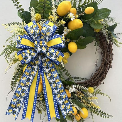 4 Rolls Lemon Wired Edge Ribbon - 2.5 Inch Wide, 20 Yards Total, Summer Yellow Lemon Print Wired Edge Set, Fashionable Grosgrain Craft Ribbon for Gift Wrapping, Hair Bundles, Party Decorations