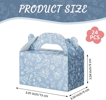Dunzoom 24 Pack Dusty Blue Floral Paper Gift Boxes Party Favor Gift Gable Boxes with Chinoiserie Floral Printed Candy Treat Box for Wedding Birthday Tea Bridal Shower Party