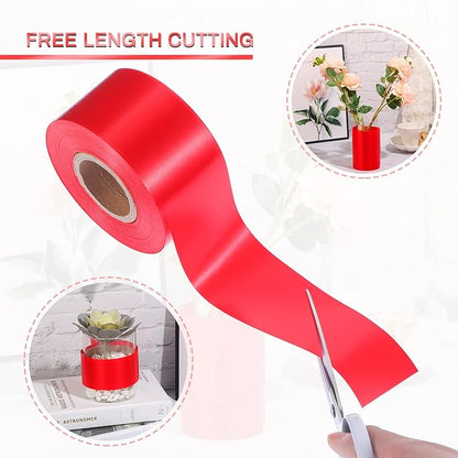 Syhood Outdoor Leaf Ribbon Floral Satin Ribbon for Crafts Aspidistra Waterproof Holiday Outdoor Decoration(2 Inch X 30 Yards,Red)