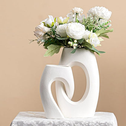 Intertwined Couple Vase Set - 2-Pcs White Ceramic Vases with Loop Design & Wide Rectangular Neck, Romantic Gifts for Couples, Wedding Gift for Couple, Decorative Vase for Living Room