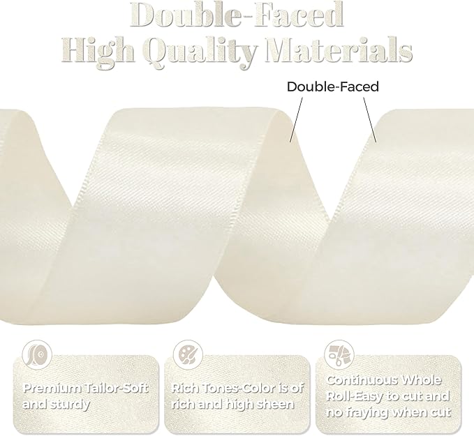 Antique White Satin Ribbon, Double Faced 2 Inch X 25 Yards Antique White Ribbon, Premium Satin Ribbon for Gift Wrapping, Crafts, Hair Bow Making, Sewing, Flower Bouquet, Wedding Party Decor