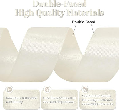 Antique White Satin Ribbon, Double Faced 2 Inch X 25 Yards Antique White Ribbon, Premium Satin Ribbon for Gift Wrapping, Crafts, Hair Bow Making, Sewing, Flower Bouquet, Wedding Party Decor