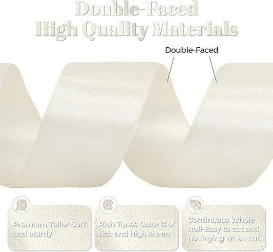 Antique White Satin Ribbon, Double Faced 2 Inch X 25 Yards Antique White Ribbon, Premium Satin Ribbon for Gift Wrapping, Crafts, Hair Bow Making, Sewing, Flower Bouquet, Wedding Party Decor