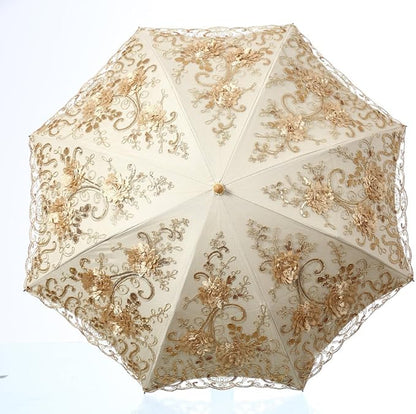 LCY Embroidered Lace Double-deck Anti-UV Parasol Sun/Rain/Snow Folding Umbrella