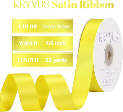 Lemon Yellow Satin Ribbon, Double Faced 7/8 Inch X 25 Yards Lemon Yellow Ribbon, Premium Satin Ribbon for Gift Wrapping, Crafts, Hair Bow Making, Sewing, Flower Bouquet, Wedding Party Decor
