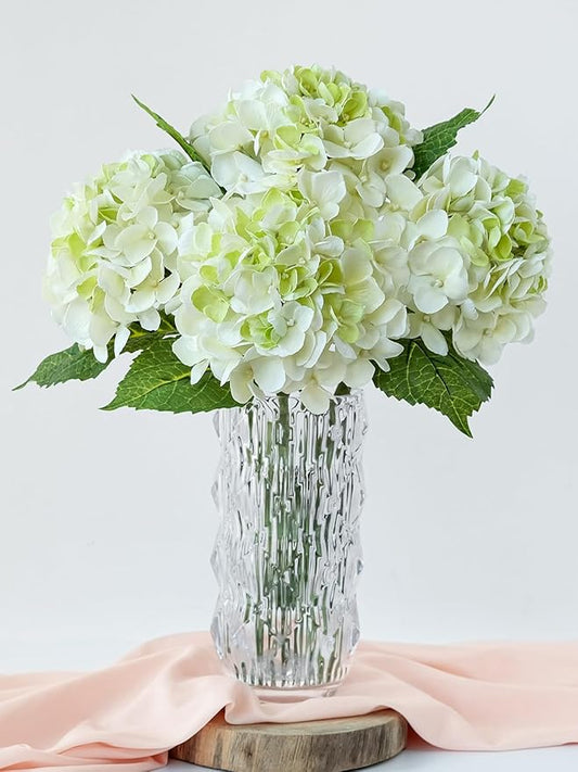 4 Pcs White/Green Real Touch Hydrangeas Artificial Hydrangeas Flowers Faux Latex Hydrangea for Kitchen Living Room Porch Fall Home Decor Baby Shower Party Wedding Xmas Table Centerpiece