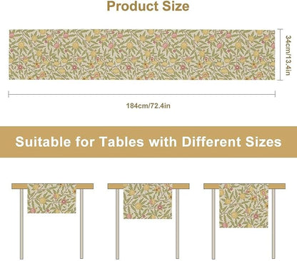 Vintage William Morris Table Runner, Yellow Lemon Fruit Peach Plant Boho Farmhouse Decor Table Runner for Kitchen Dining Home Party, 13x90 Inch