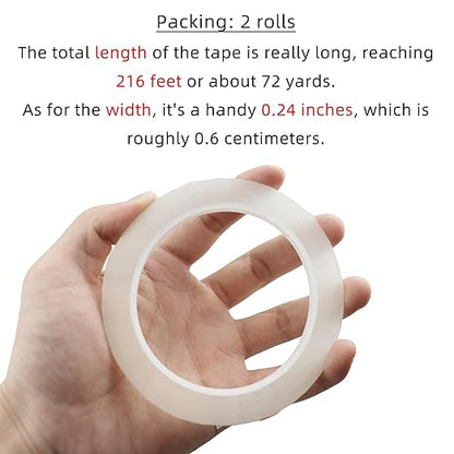 2 PCS Clear Floral Tape, 1/4" Flower Stem Wrap Tapes, Waterproof Florist Tape - Multipurpose Adhesive Florist Tapes for Binding Fresh, Flower Bouquets and Floral Craft (216Ft/72Yd/Roll)