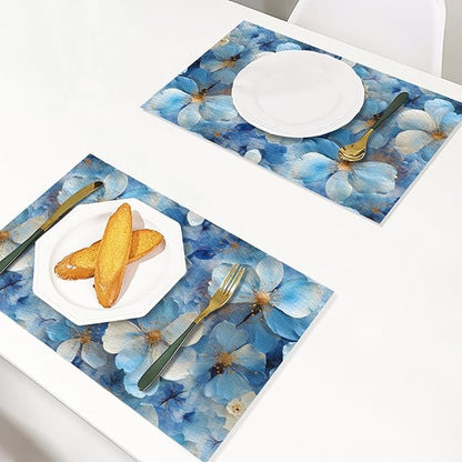 Placemats Set of 4 Waterproof Oilproof Table Mats Hydrangea Pattern Washable Wipeable Heat Resistant Easy to Clean for Indoor Outdoor Party Kitchen Dining Table Decoration 12 * 18in