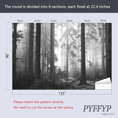 PYFFYP- Dark Foggy Forest Wallpaper murals for Bedroom(Not Peel and Stick)