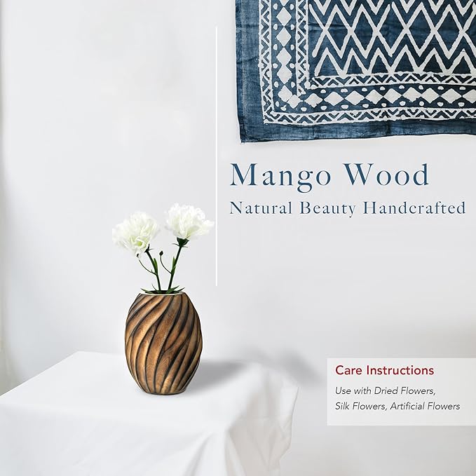 AeraVida Mesmerizing Hand-Carved Spiral Brown Mango Tree Wood Vase | Elegant Rustic Home Décor Accent | Natural Mango Wood Flower Vase